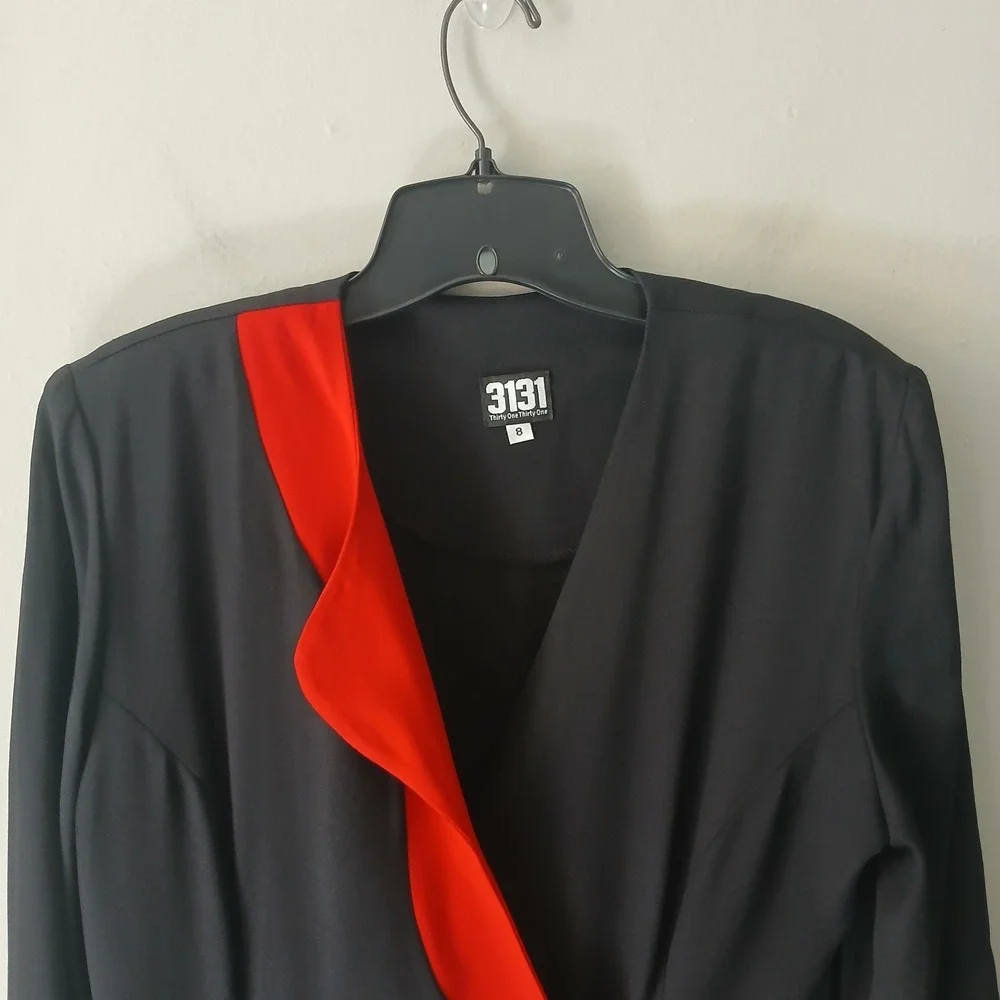 Vintage‎ 3131 1980's Women's Size 8 Midi Wrap Dress Gold Button Shoulder Pads